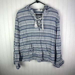 Roxy blue lace‎ up Long sleeve hooded shirt size Large